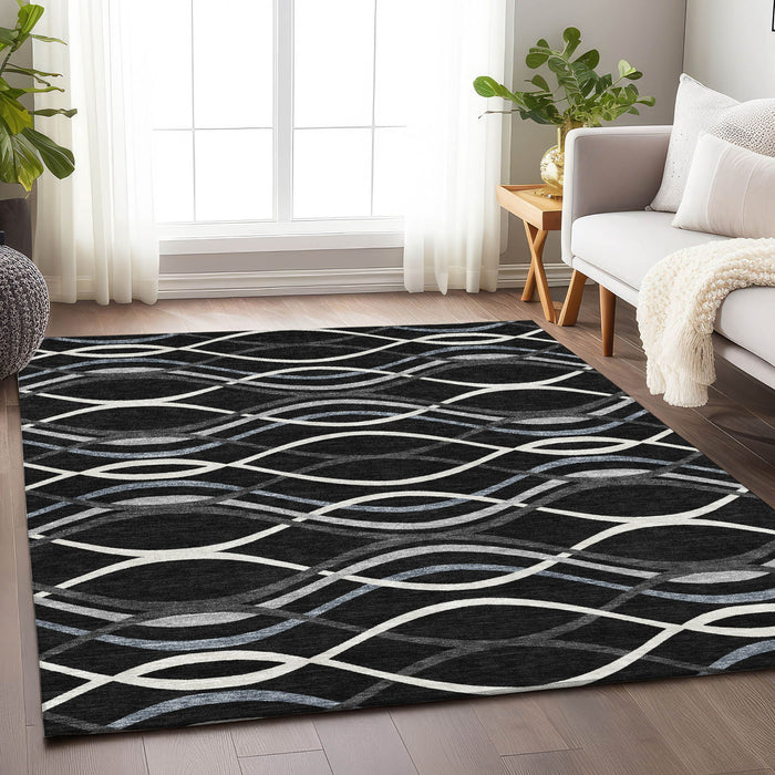 14' X 10' Abstract Washable Area Rug With UV Protection - Black / Gray
