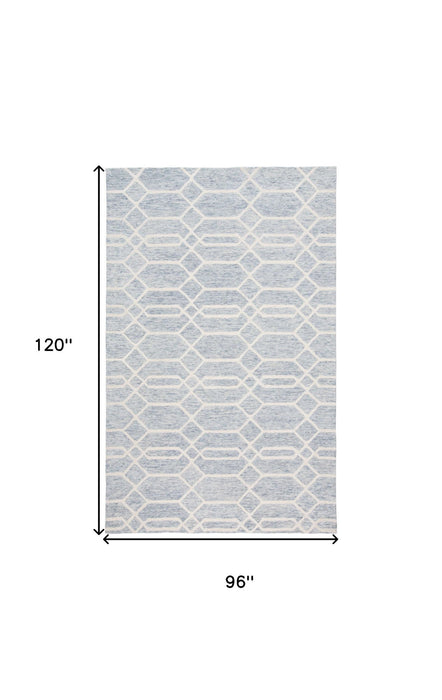 8' x 10' Wool Geometric Tufted Handmade Stain Resistant Area Rug - Blue And Ivory