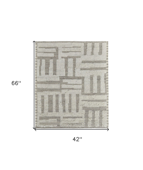 4' x 6' Wool Geometric Hand Woven Area Rug - Gray And Ivory