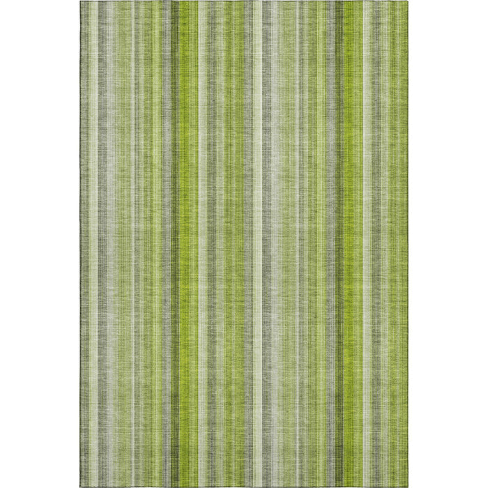 9' X 12' Striped Washable Area Rug With UV Protection (648387) - Green / Ivory