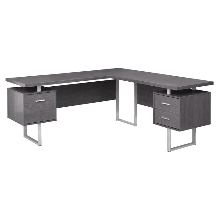 71" L Shape Computer Desk With Three Drawers - Dark Gray And Silver