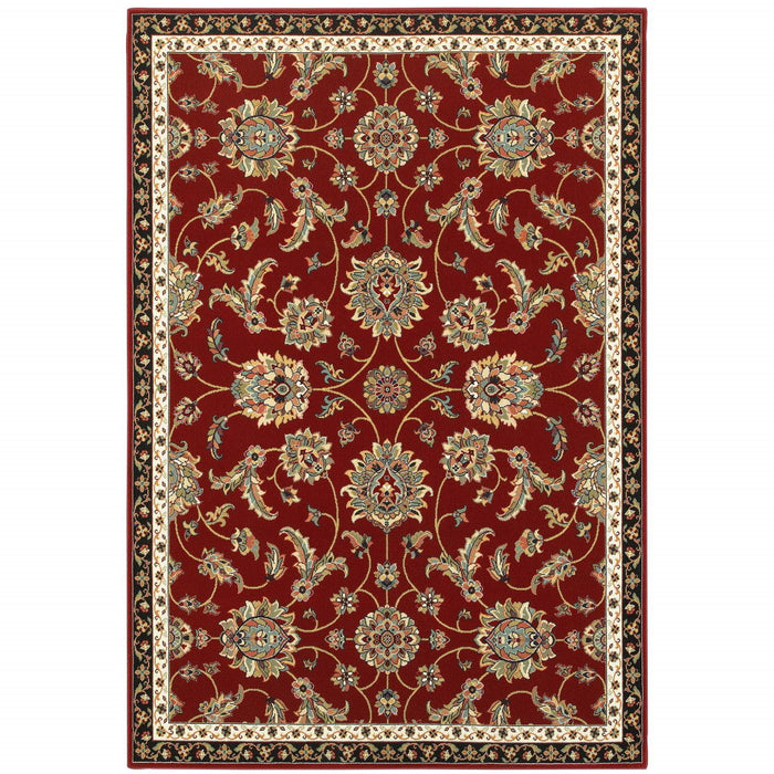 10' x 13' Oriental Power Loom Stain Resistant Area Rug - Red Black Blue Ivory Green And Salmon