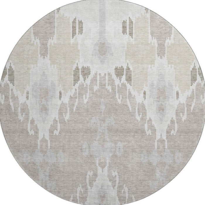 8' Ikat Washable Round Rug With UV Protection - Ivory