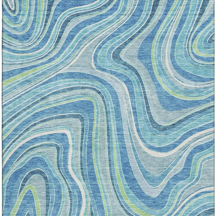 9' X 12' Marble Washable Area Rug With UV Protection - Blue