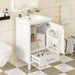 Giga bathroom vanity with ceramic sink, soft-close drawers, door organizer, divider drawer, and adjustable foot pads.