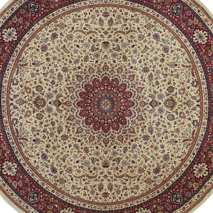 8' Oriental Round Rug - Ivory / Red
