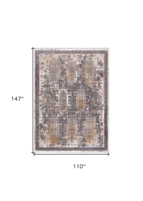 9' x 12' Oriental Power Loom Washable Non Skid Area Rug - Gray And Ivory