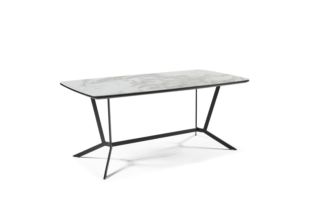 63" Ceramic And Metal Trestle Base Dining Table - Gray / White