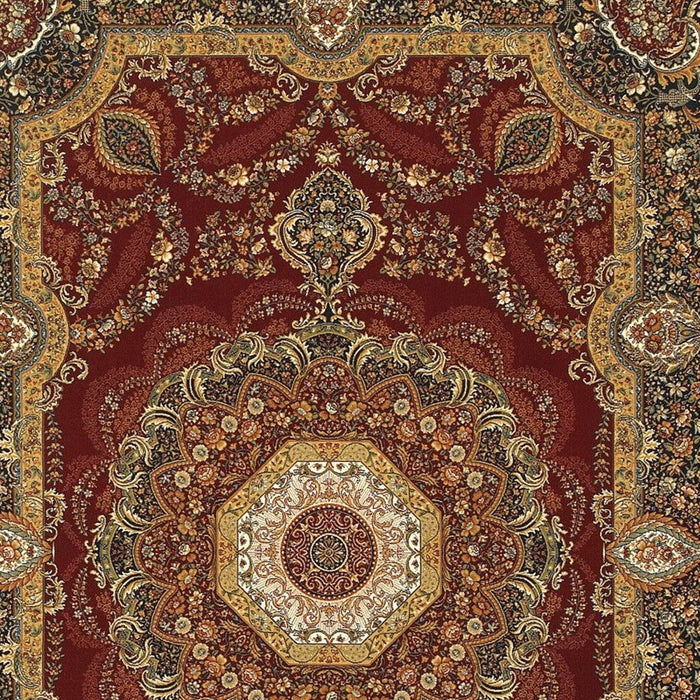 7' X 10' Medallion Area Rug With Fringe (574491) - Black / Red / Tan