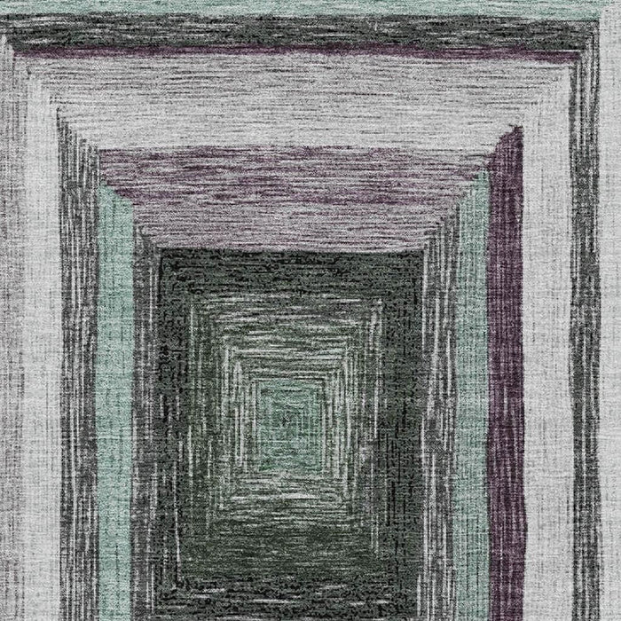 10' X 14' Geometric Washable Area Rug With UV Protection (709354) - Pale Aqua / Ivory / Gray