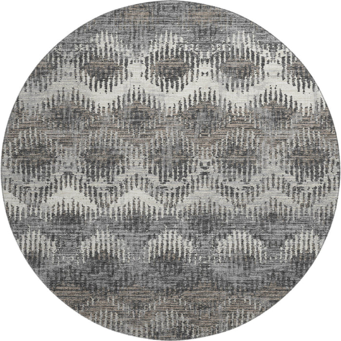 8' Abstract Washable Round Rug With UV Protection - Graphite