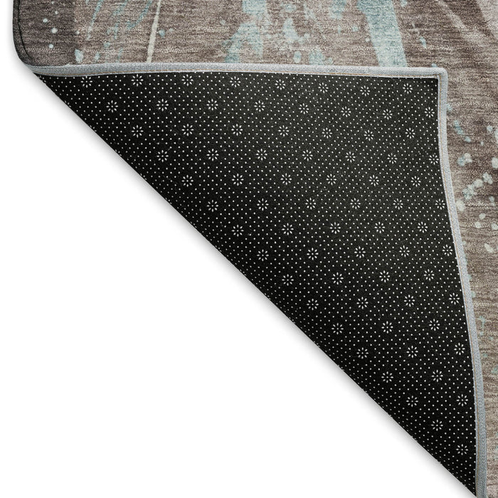 10' X 14' Abstract Washable Area Rug With UV Protection (696818) - Taupe / Blue / Ivory