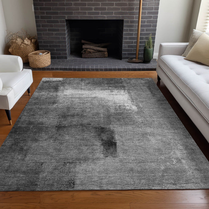 10' X 14' Abstract Washable Area Rug With UV Protection - Gray And Charcoal