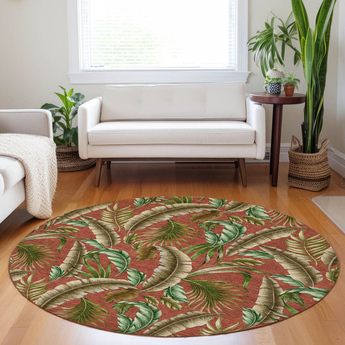 8' Geometric Washable Round Rug With UV Protection - Cinnamon