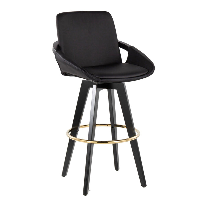Cosmo - Fixed-Height Barstool (Set of 2) - Black Wood Base, Gold Footrest