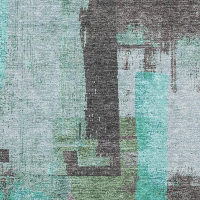 10' X 14' Abstract Washable Area Rug With UV Protection (701141) - Teal / Gray / Silver