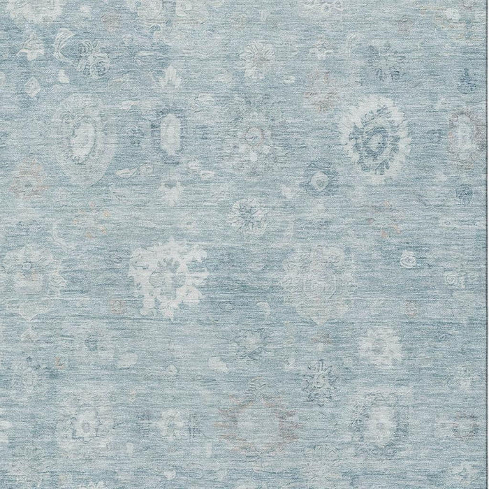 10' X 14' Damask Washable Area Rug With UV Protection (700811) - Blue / Ivory