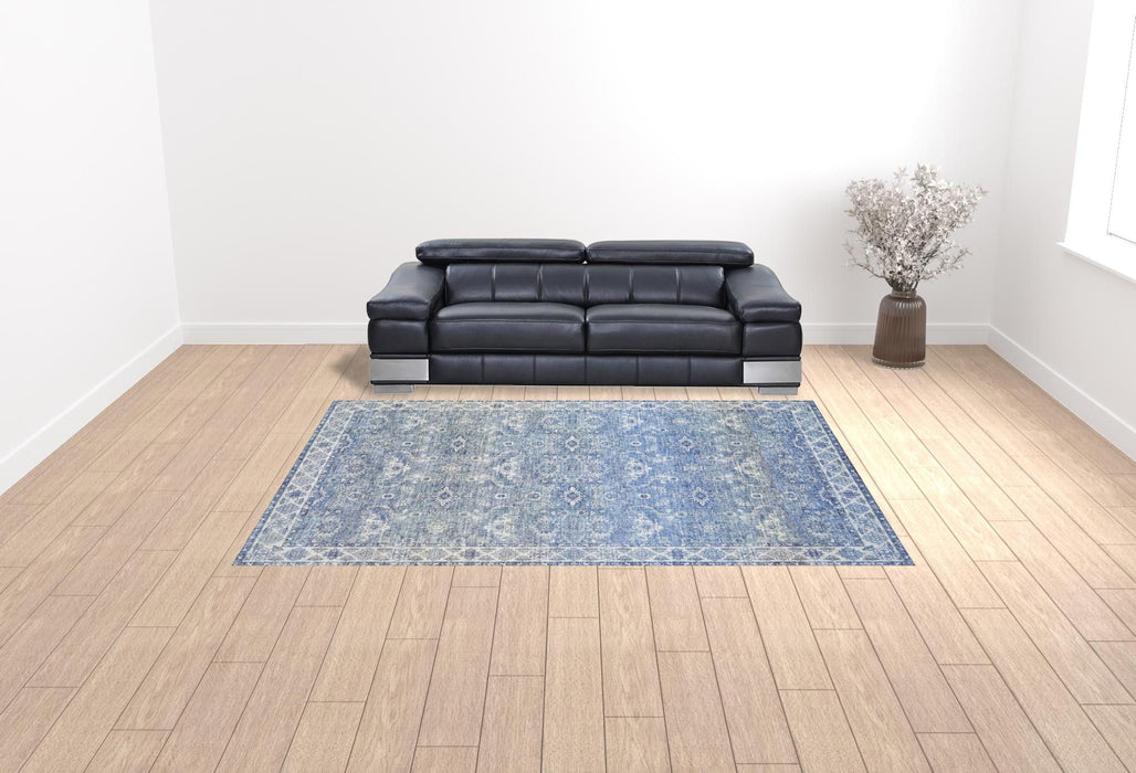 9' x 12' Oriental Power Loom Stain Resistant Area Rug - Blue And Gray