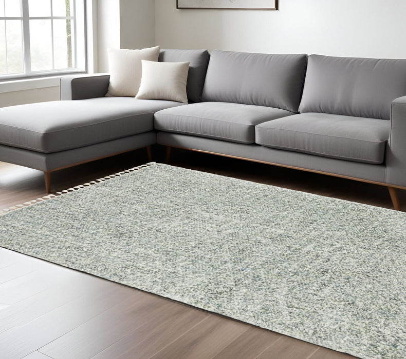 10' X 13' Abstract Shag Area Rug With Fringe - Light Blue And Ivory