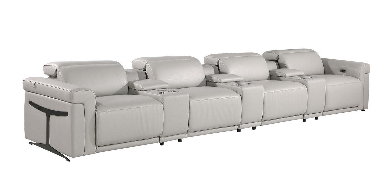 Top Grain Leather Reclining Metal USB Sofa (720377) - Light Gray