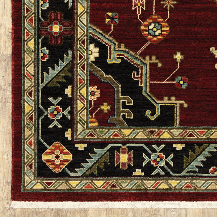 5' x 8' Oriental Power Loom Area Rug - Red And Black