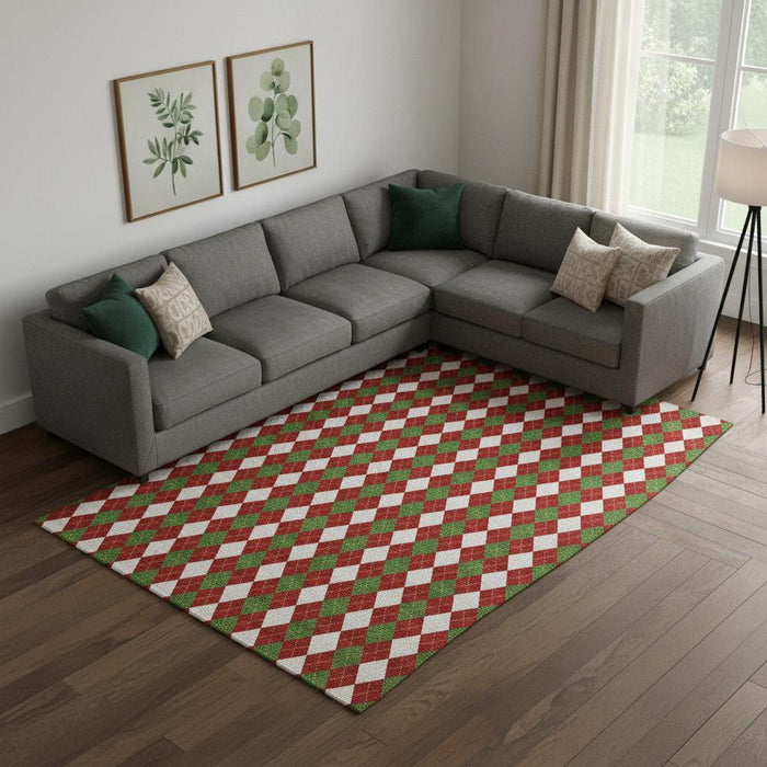 10' X 14' Geometric Washable Area Rug With UV Protection (701701) - Red / Green / White