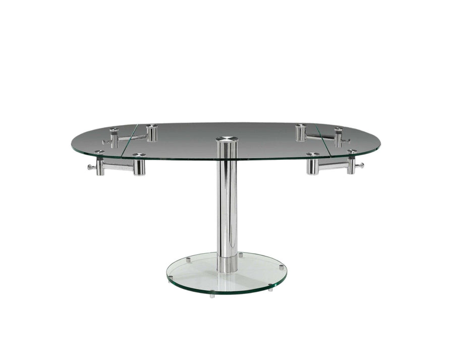 40" Glass And Metal Self-Storing Leaf Motion Extendable Dining Table - Clear