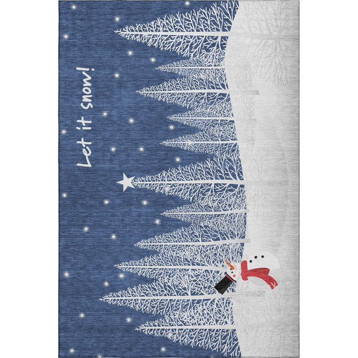 10' X 14' Winter Snowman Washable Area Rug With UV Protection (646475) - Blue / White