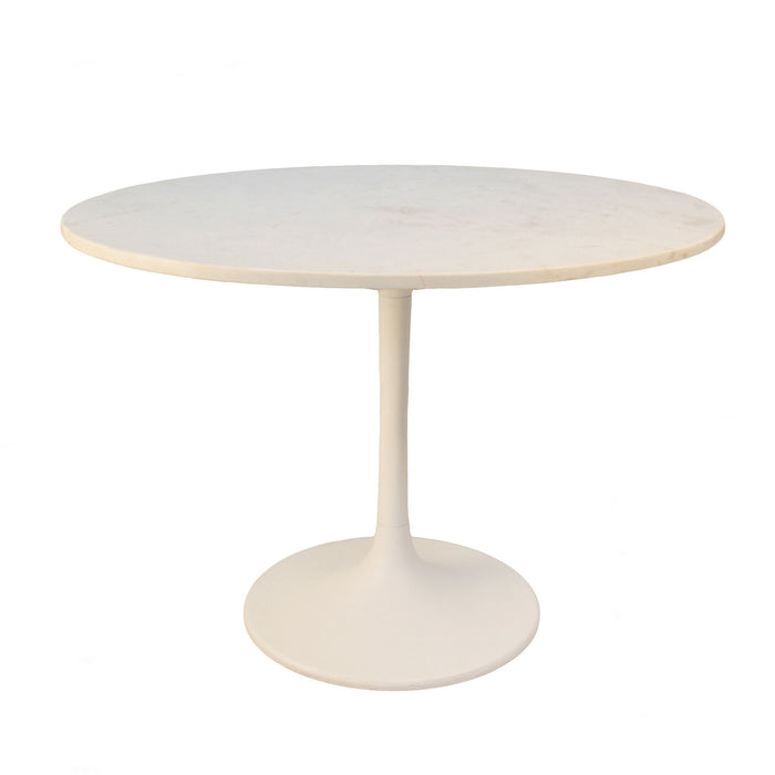 40" Rounded Marble And Iron Pedestal Base Dining Table - White