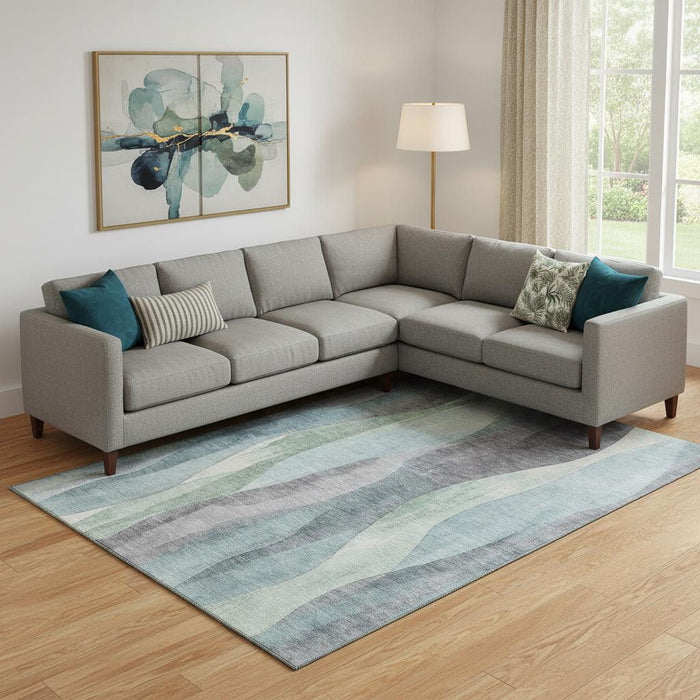 10' X 14' Abstract Washable Area Rug With UV Protection (710286) - Teal / Plum / Ivory