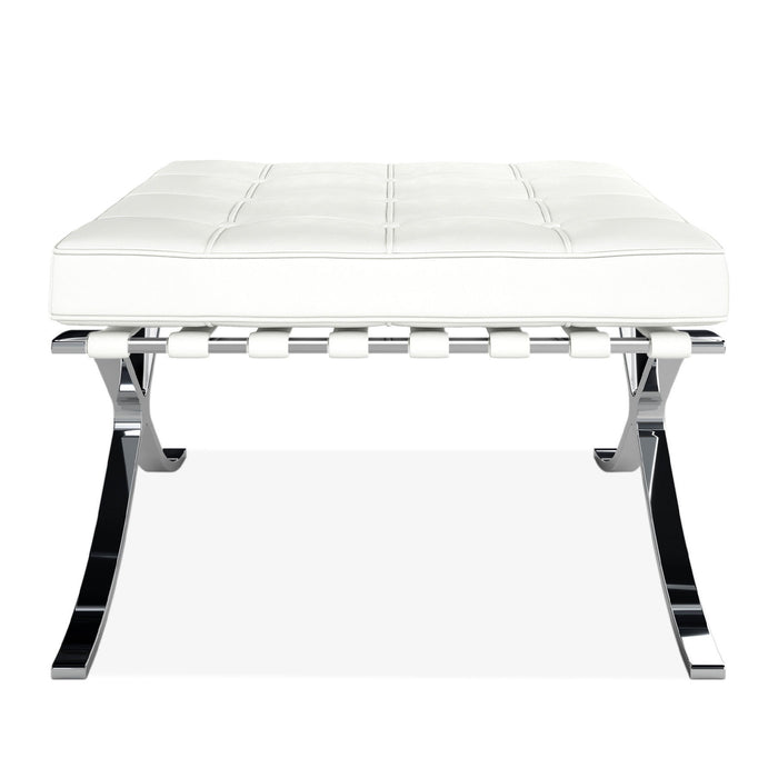 Genuine Leather And Silver Tufted Footstool Ottoman - White
