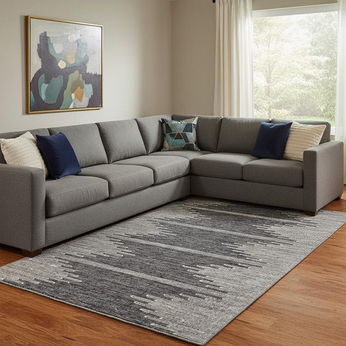 10' X 14' Abstract Washable Area Rug With UV Protection (653677) - Charcoal / Ivory