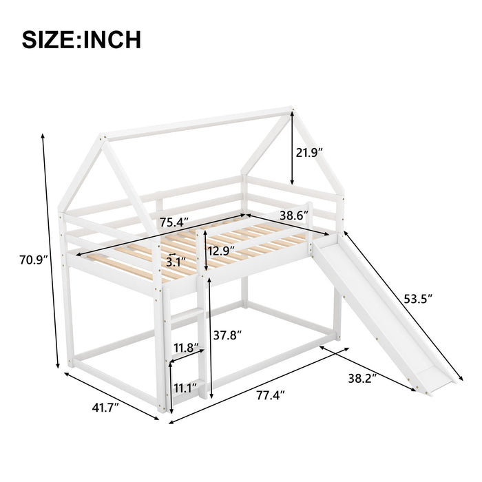 House Shape Bunk Bed With Slide And Ladder