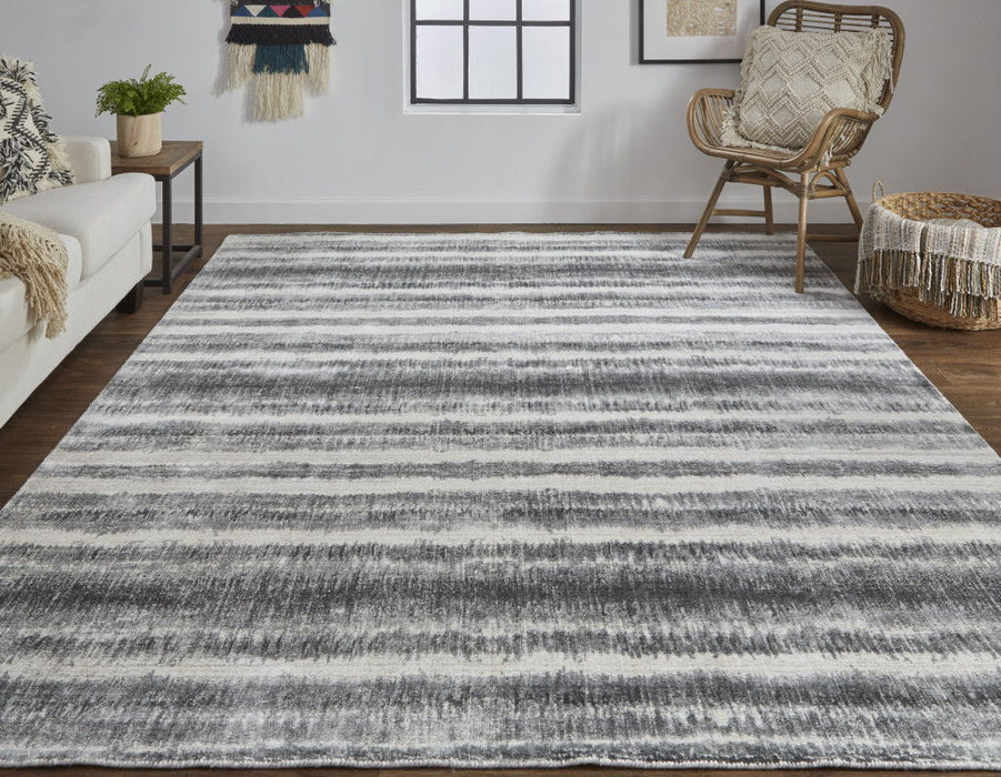 12' x 15' Abstract Hand Woven Area Rug - Gray Ivory And Black