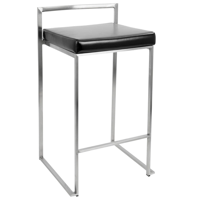 Fuji - Stackable Counter Stool - Black Faux Leather (Set of 2)
