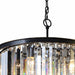 Black metal chandelier with six crystal glass shades, modern statement lighting fixture from HomeRoots.