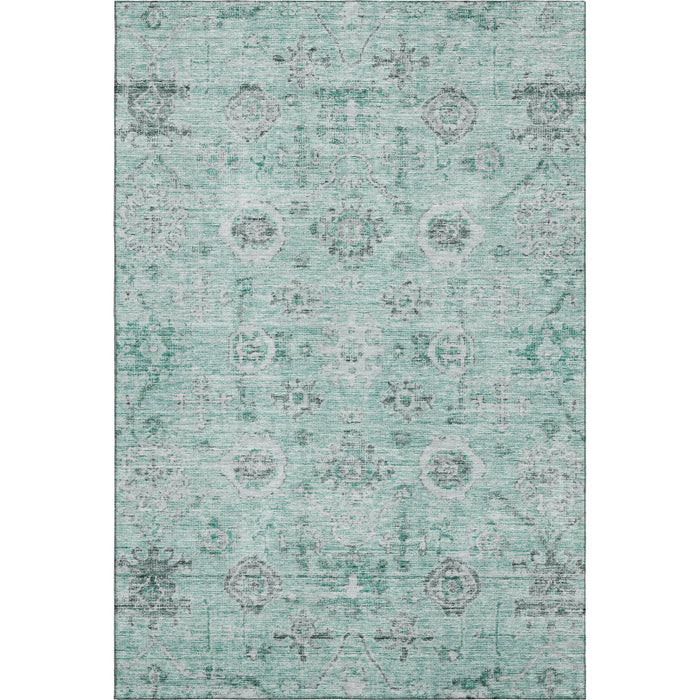 10' X 14' Damask Washable Area Rug With UV Protection (684594) - Teal / Silver / Gray
