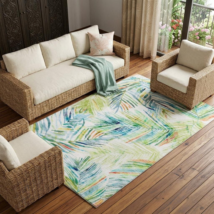 10' X 14' Geometric Washable Area Rug With UV Protection (646331) - Rainbow / Ivory