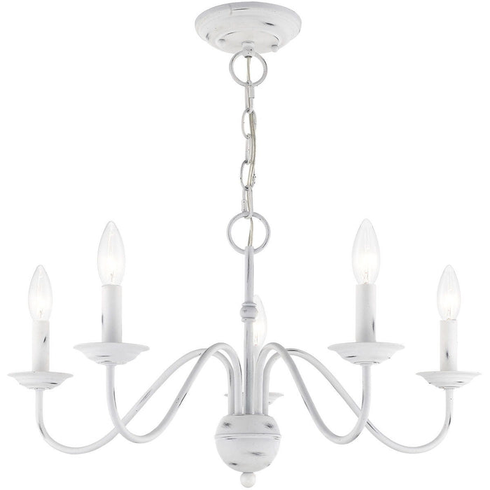 13" Five Light Dimmable Chandelier With Shades - Antiqued White