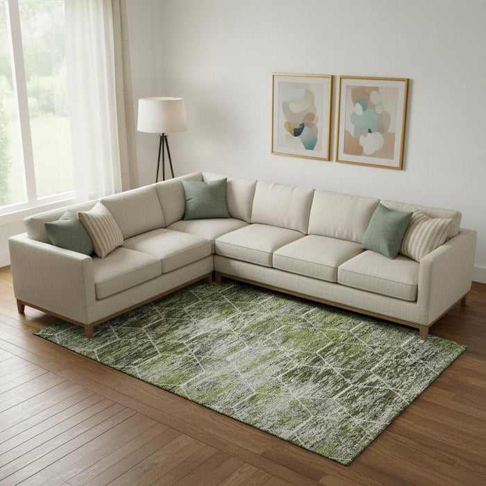 10' X 14' Geometric Washable Area Rug With UV Protection (699196) - Olive Green / Gray / Ivory