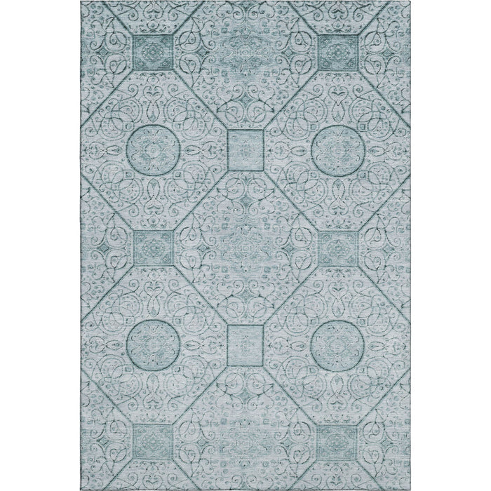 10' X 14' Geometric Washable Area Rug With UV Protection (700023) - Aqua / Ivory