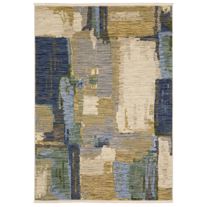 10' X 13' Abstract Area Rug With Fringe - Blue And Green