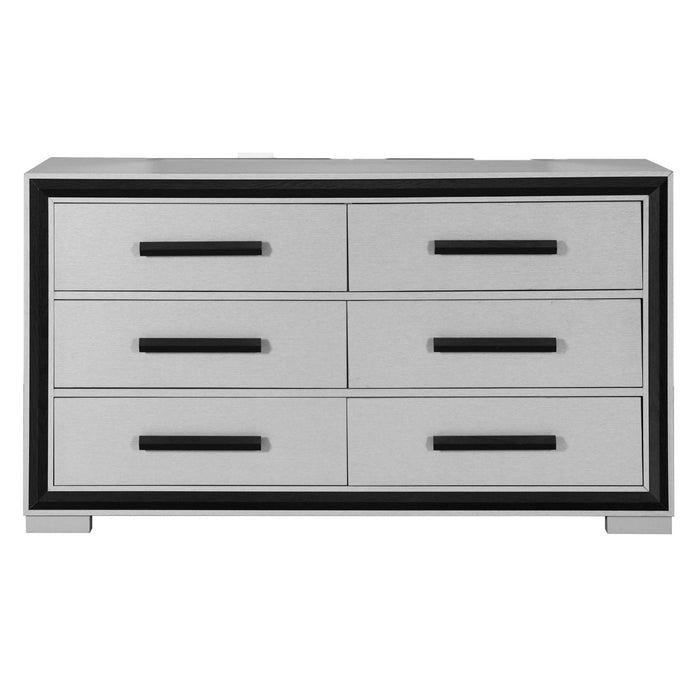 60" Wood Six Drawer Double Dresser - Gray And Black
