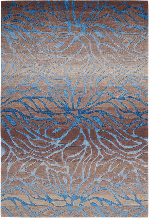 8' X 11' Boical Leaves Area Rug - Gray And Blue
