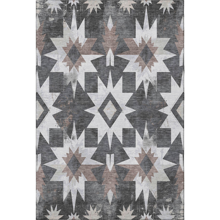10' X 14' Diamond Washable Area Rug With UV Protection (707197) - Graphite / Brown / Ivory