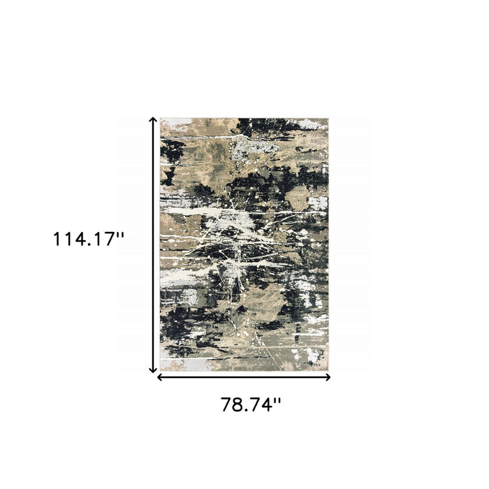 6' x 9' Abstract Power Loom Stain Resistant Area Rug - Black Gold Gray And Ivory
