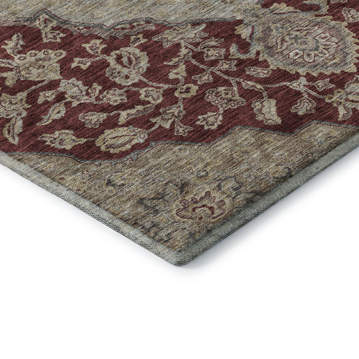 10' X 14' Floral Medallion Washable Area Rug With UV Protection (686903) - Burgundy / Beige / Gray