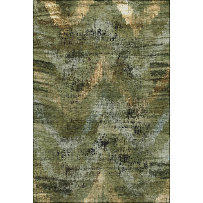 9' X 12' Abstract Washable Area Rug With UV Protection - Olive Green And Charcoal