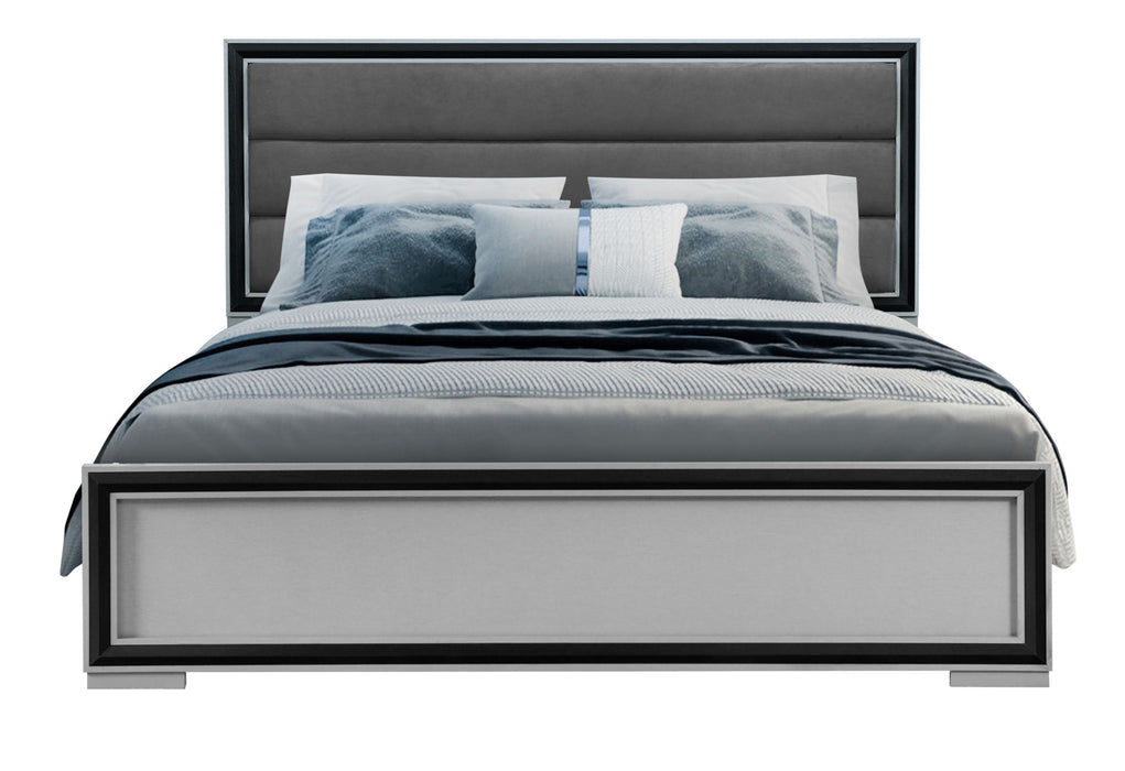 Amelia - King Bed With LED - Gray / Black