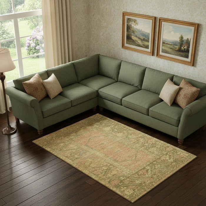 10' X 14' Oriental Washable Area Rug With UV Protection (699322) - Coral / Gold